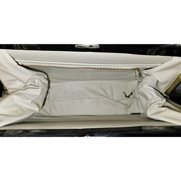 Vintage 1950s 1960's Black Patent Leather Framed Purse Short handle Classy U.S.A - Picture 11 of 13